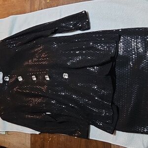 St. John Separates Matching Jacket/Skirt Set Black wSequins & Saks 5th Ave Bag